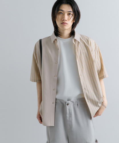 拼色條紋五分袖襯衫