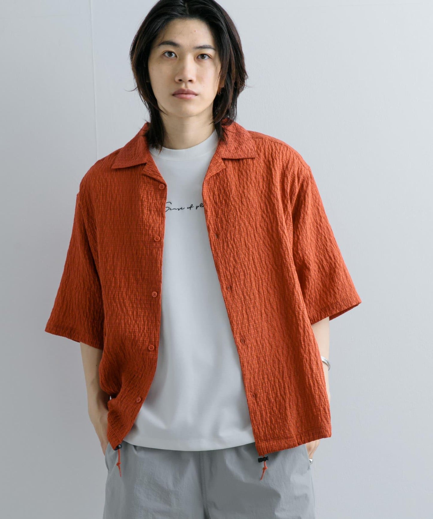 透視蕾絲抽繩開領襯衫