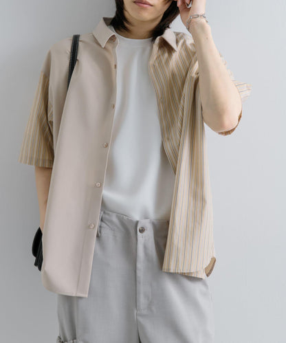 拼色條紋五分袖襯衫