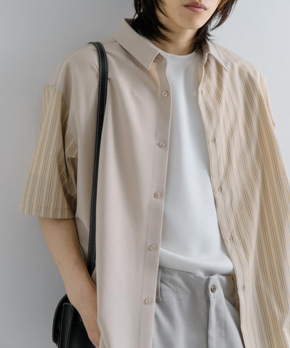 拼色條紋五分袖襯衫