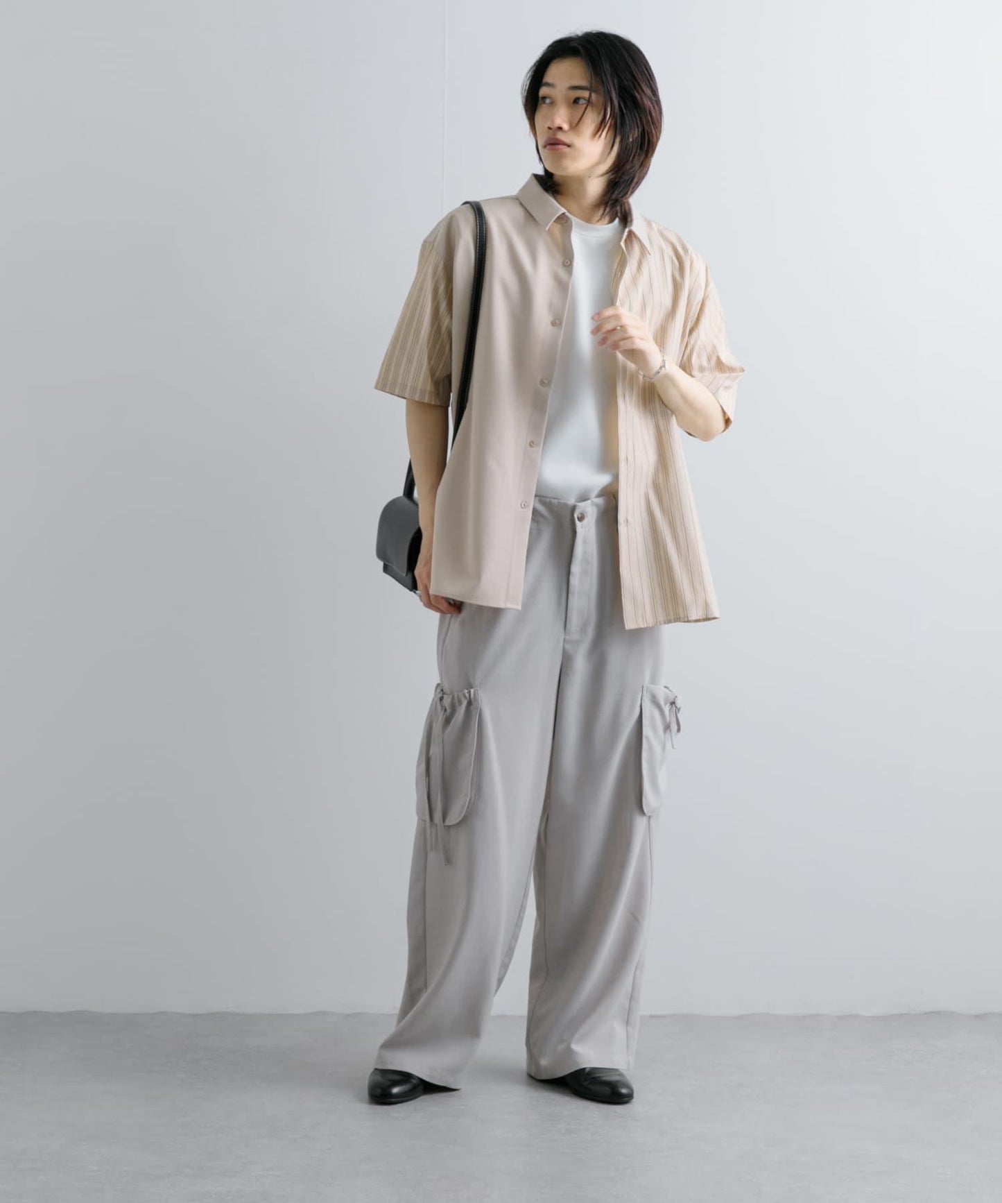 拼色條紋五分袖襯衫