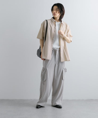 拼色條紋五分袖襯衫