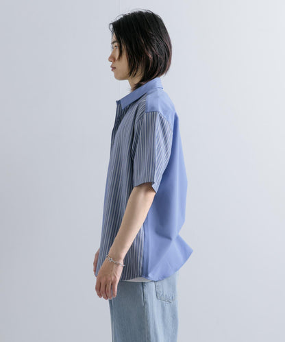 拼色條紋五分袖襯衫