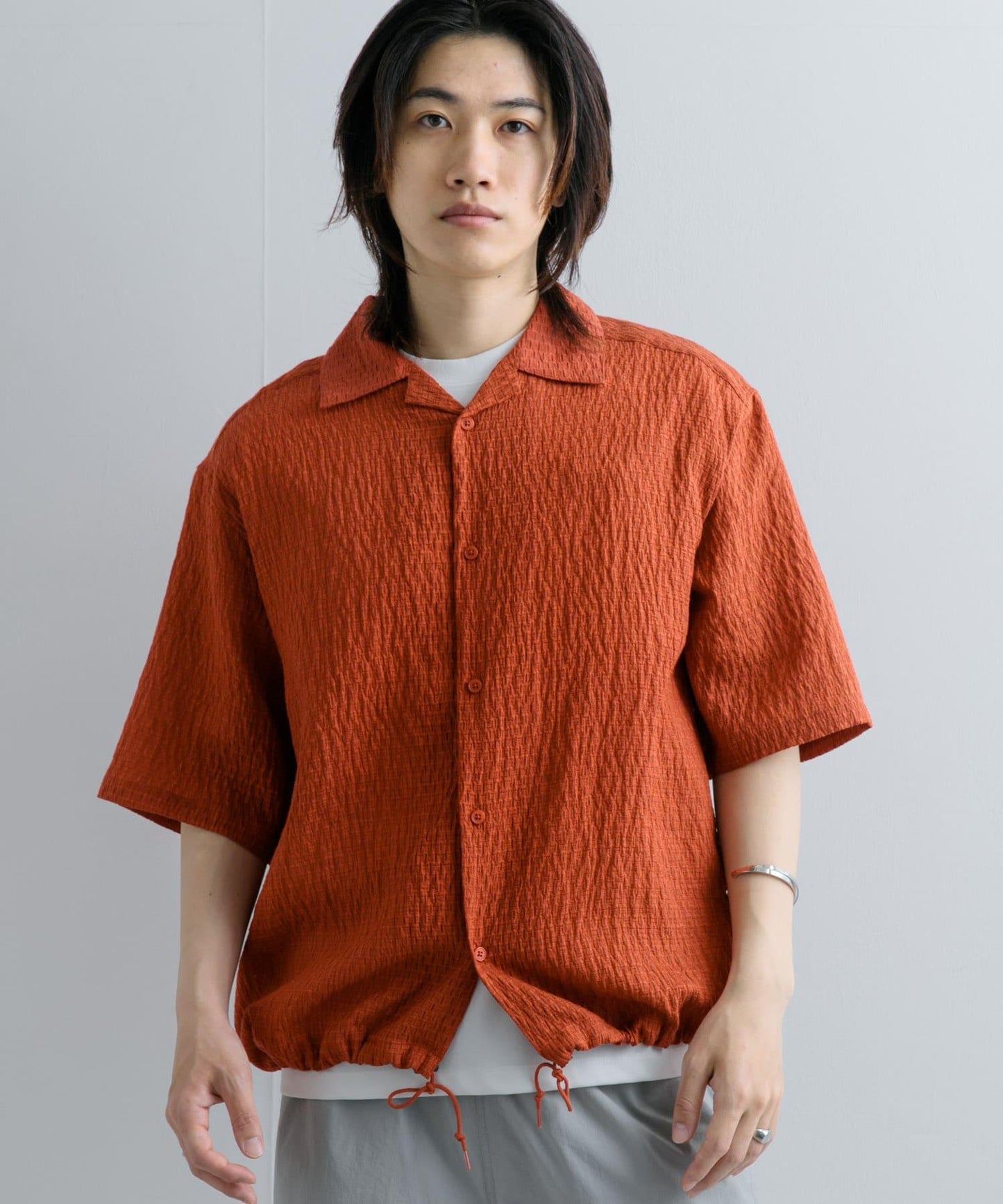 透視蕾絲抽繩開領襯衫