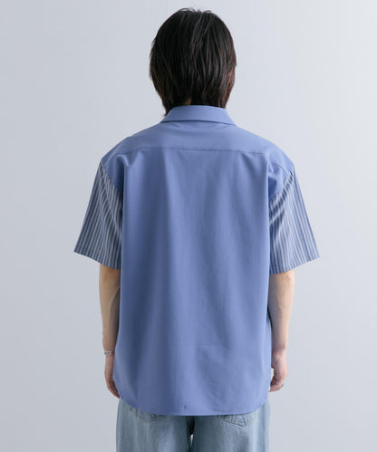 拼色條紋五分袖襯衫