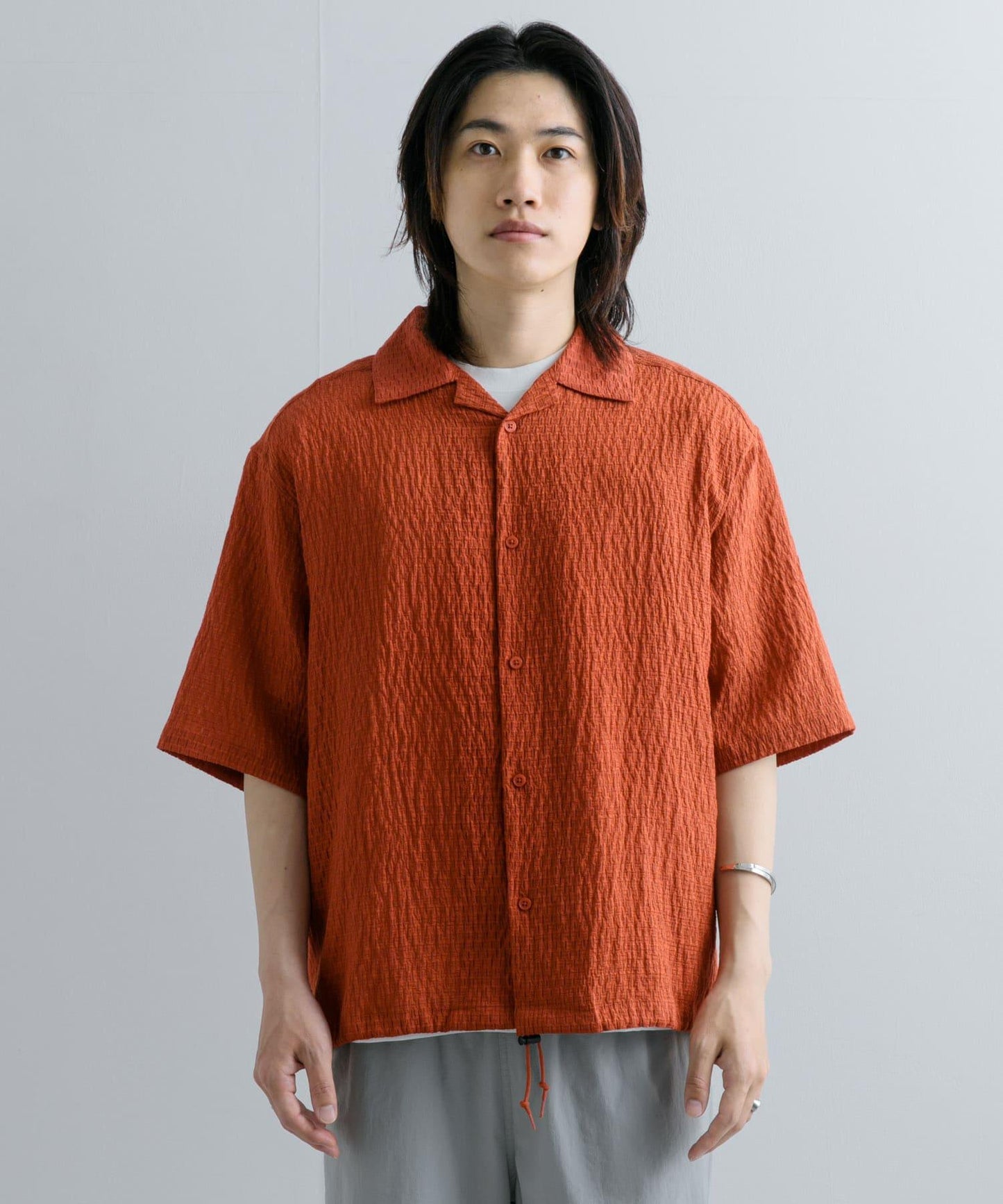 透視蕾絲抽繩開領襯衫