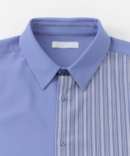 拼色條紋五分袖襯衫