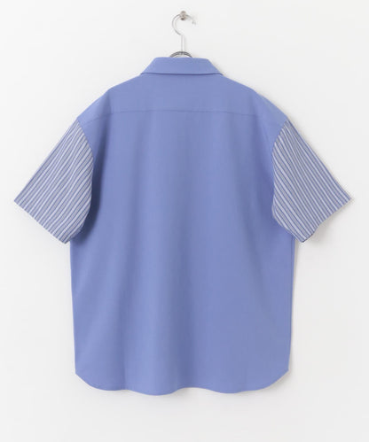 拼色條紋五分袖襯衫