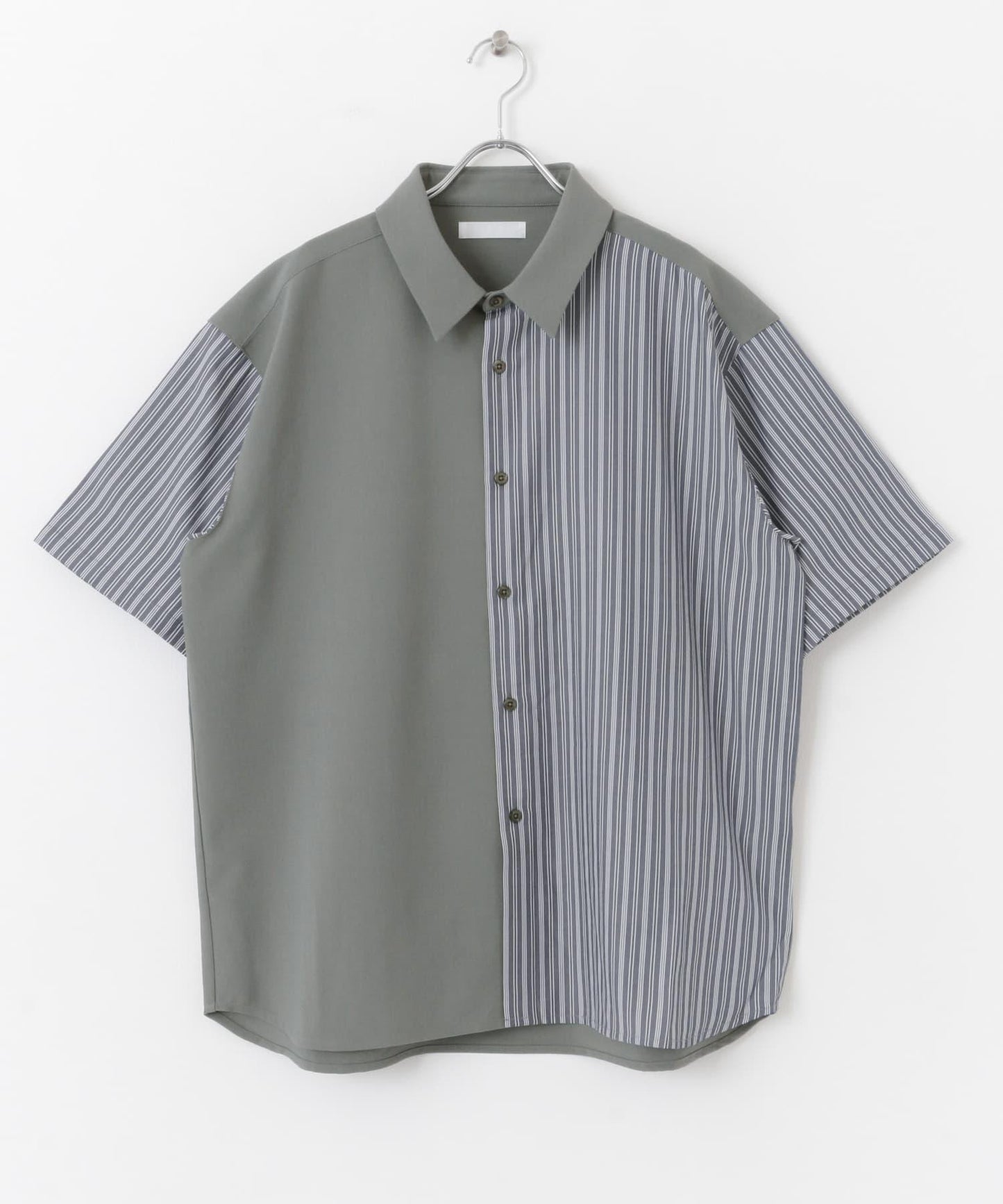 拼色條紋五分袖襯衫