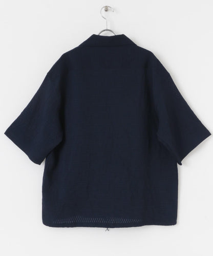 透視蕾絲抽繩開領襯衫