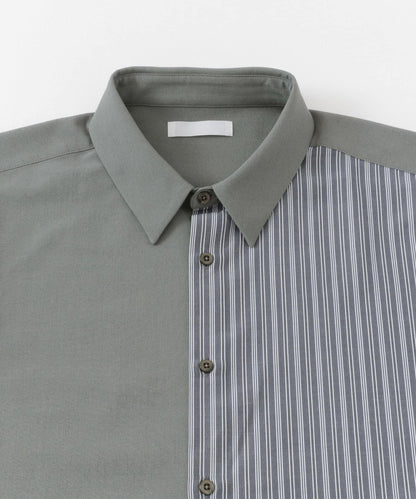 拼色條紋五分袖襯衫