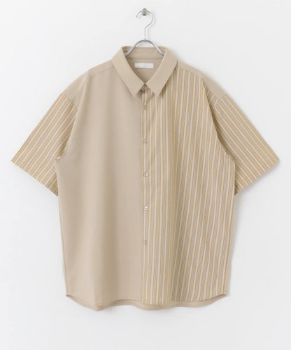 拼色條紋五分袖襯衫