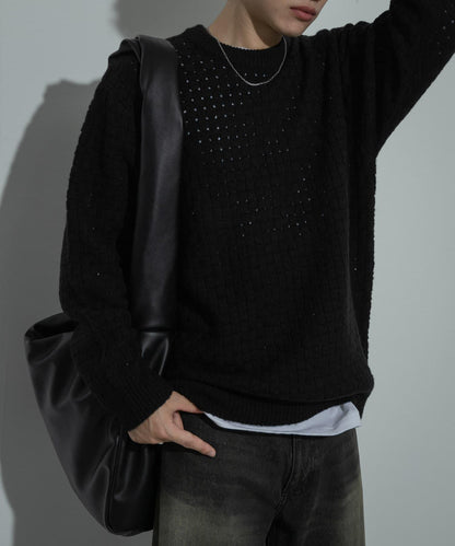 交叉編織透視圓領針織衫