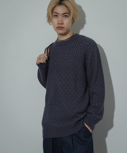 交叉編織透視圓領針織衫