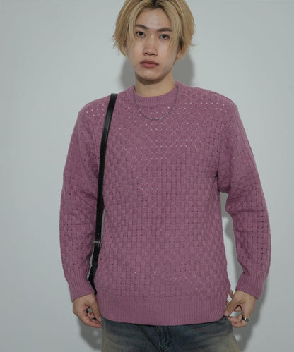 交叉編織透視圓領針織衫