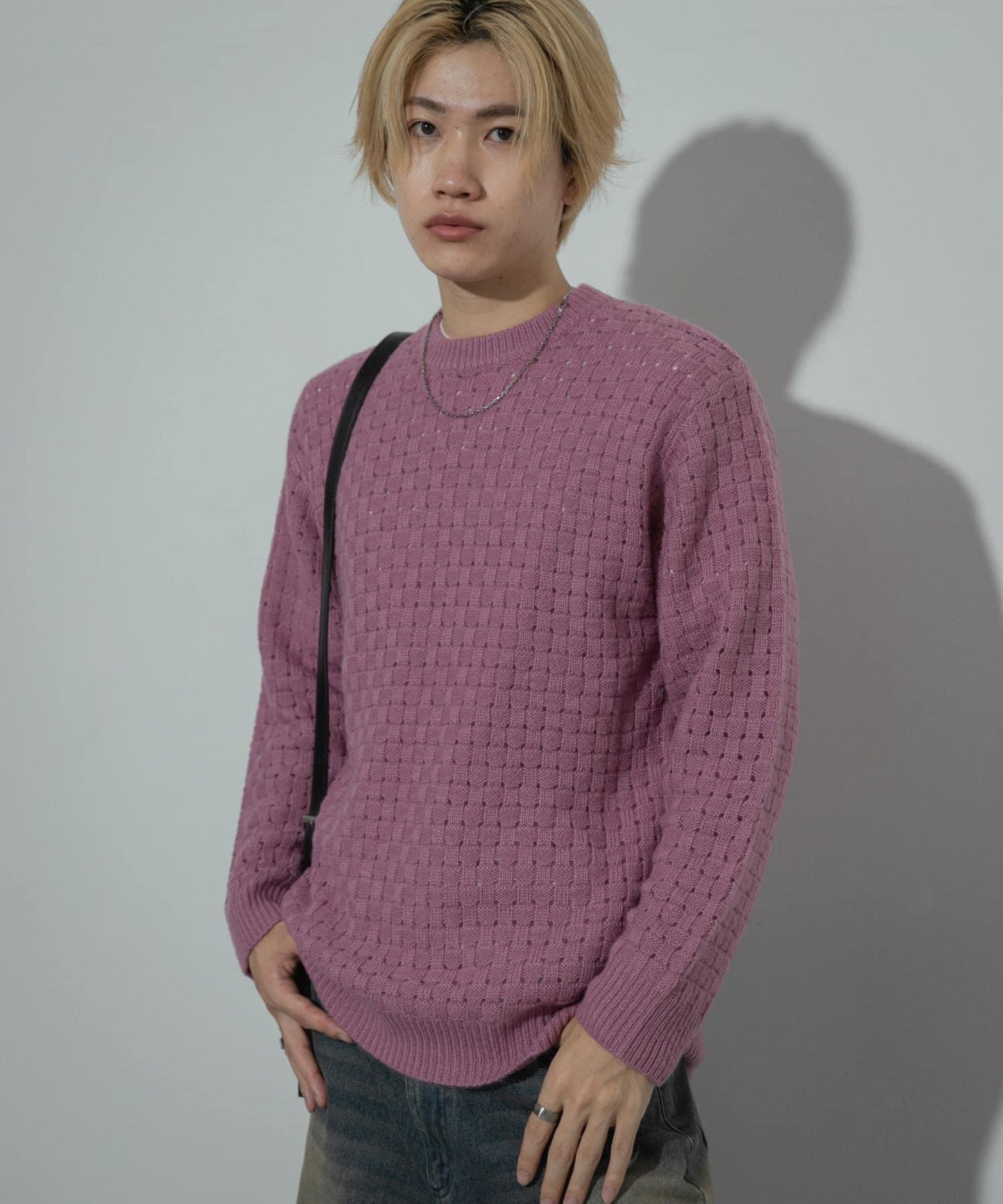 交叉編織透視圓領針織衫