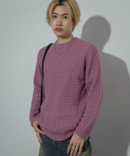 交叉編織透視圓領針織衫