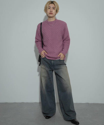 交叉編織透視圓領針織衫