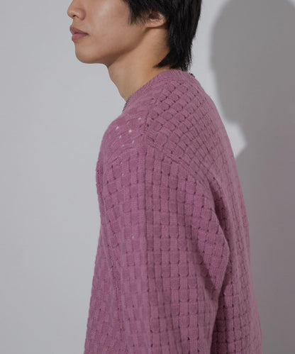 交叉編織透視圓領針織衫