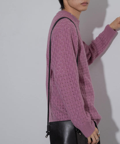 交叉編織透視圓領針織衫