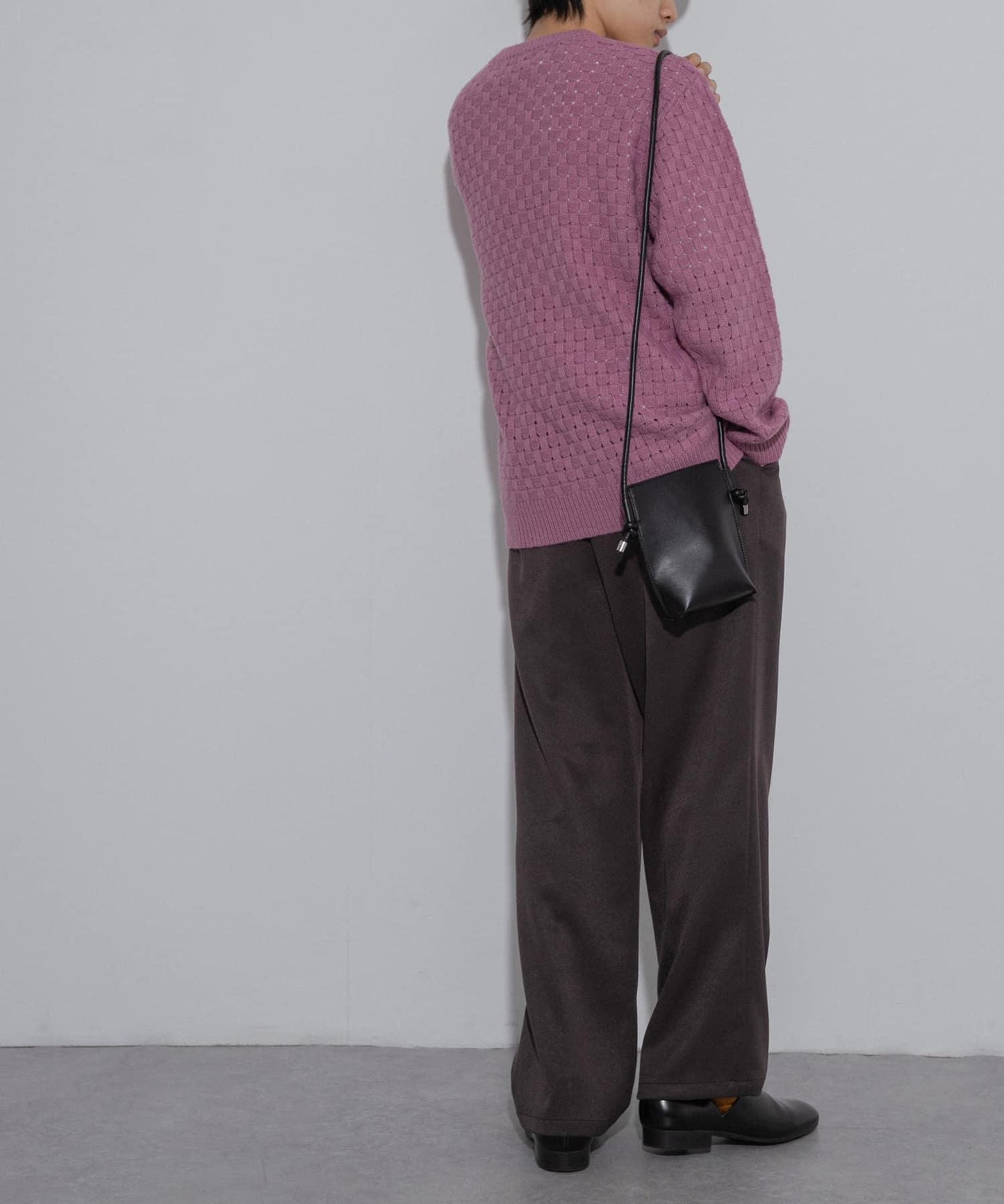 交叉編織透視圓領針織衫