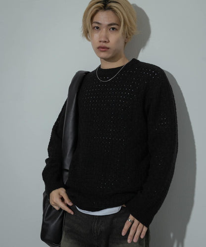 交叉編織透視圓領針織衫