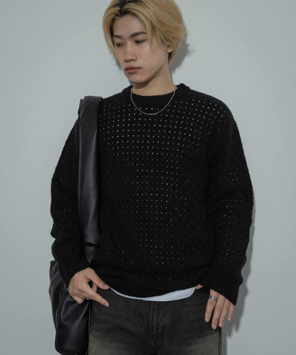 交叉編織透視圓領針織衫