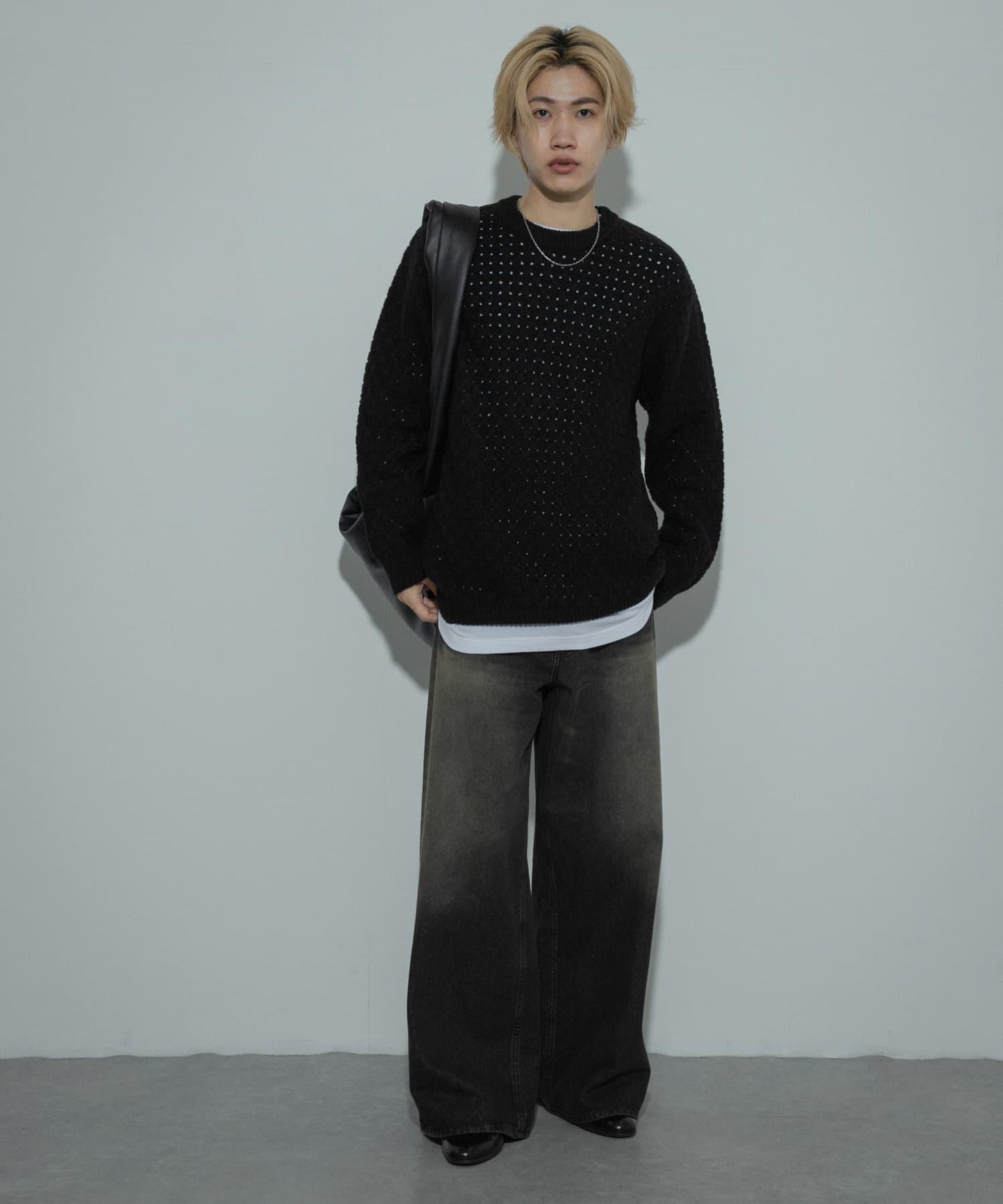 交叉編織透視圓領針織衫