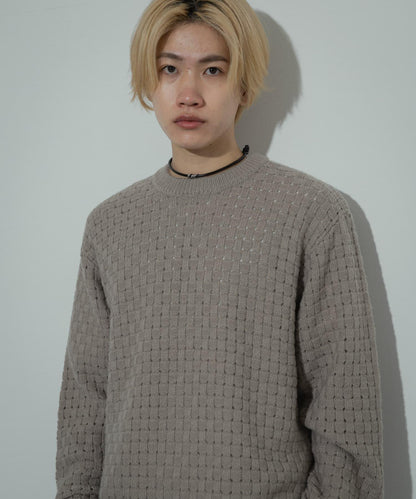 交叉編織透視圓領針織衫