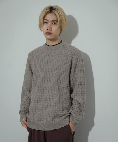 交叉編織透視圓領針織衫