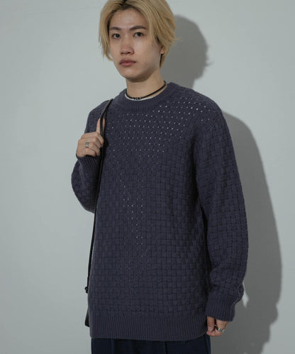 交叉編織透視圓領針織衫