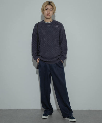 交叉編織透視圓領針織衫