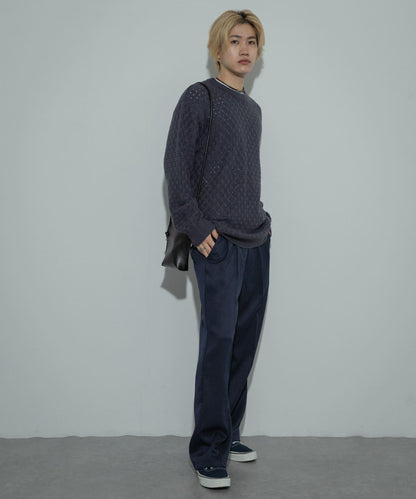 交叉編織透視圓領針織衫