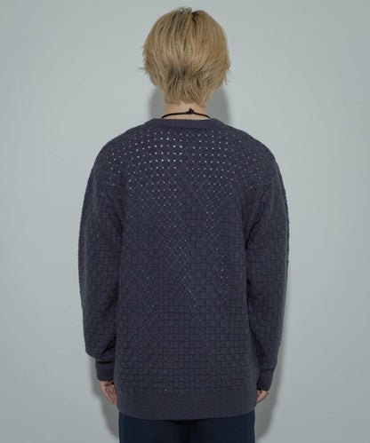 交叉編織透視圓領針織衫