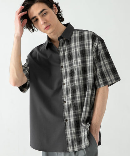 格紋寬鬆襯衫（五分袖）