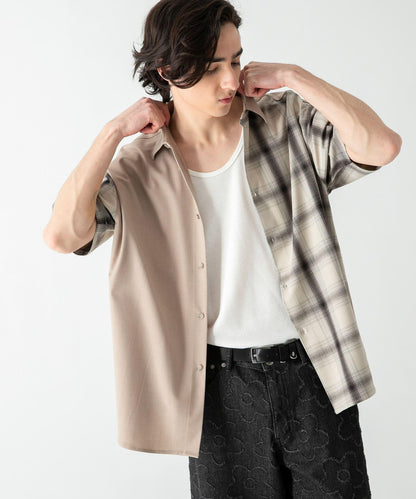 格紋寬鬆襯衫（五分袖）