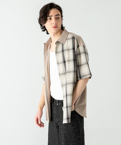 格紋寬鬆襯衫（五分袖）
