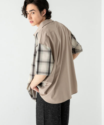 格紋寬鬆襯衫（五分袖）