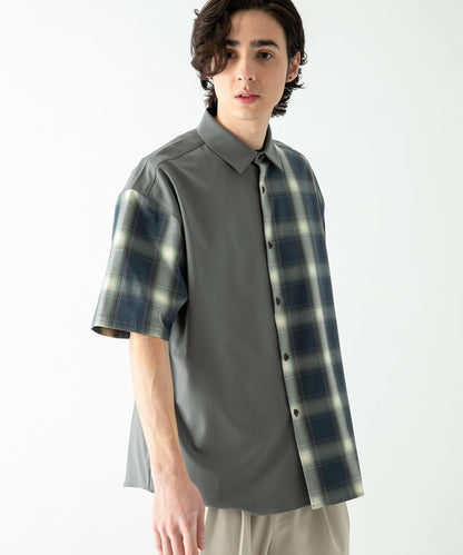 格紋寬鬆襯衫（五分袖）