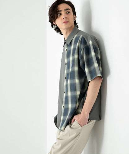 格紋寬鬆襯衫（五分袖）