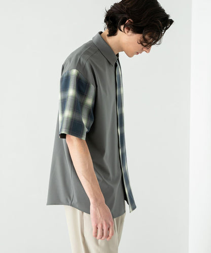 格紋寬鬆襯衫（五分袖）