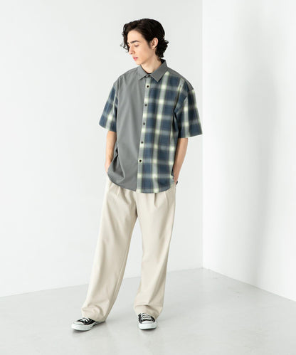 格紋寬鬆襯衫（五分袖）