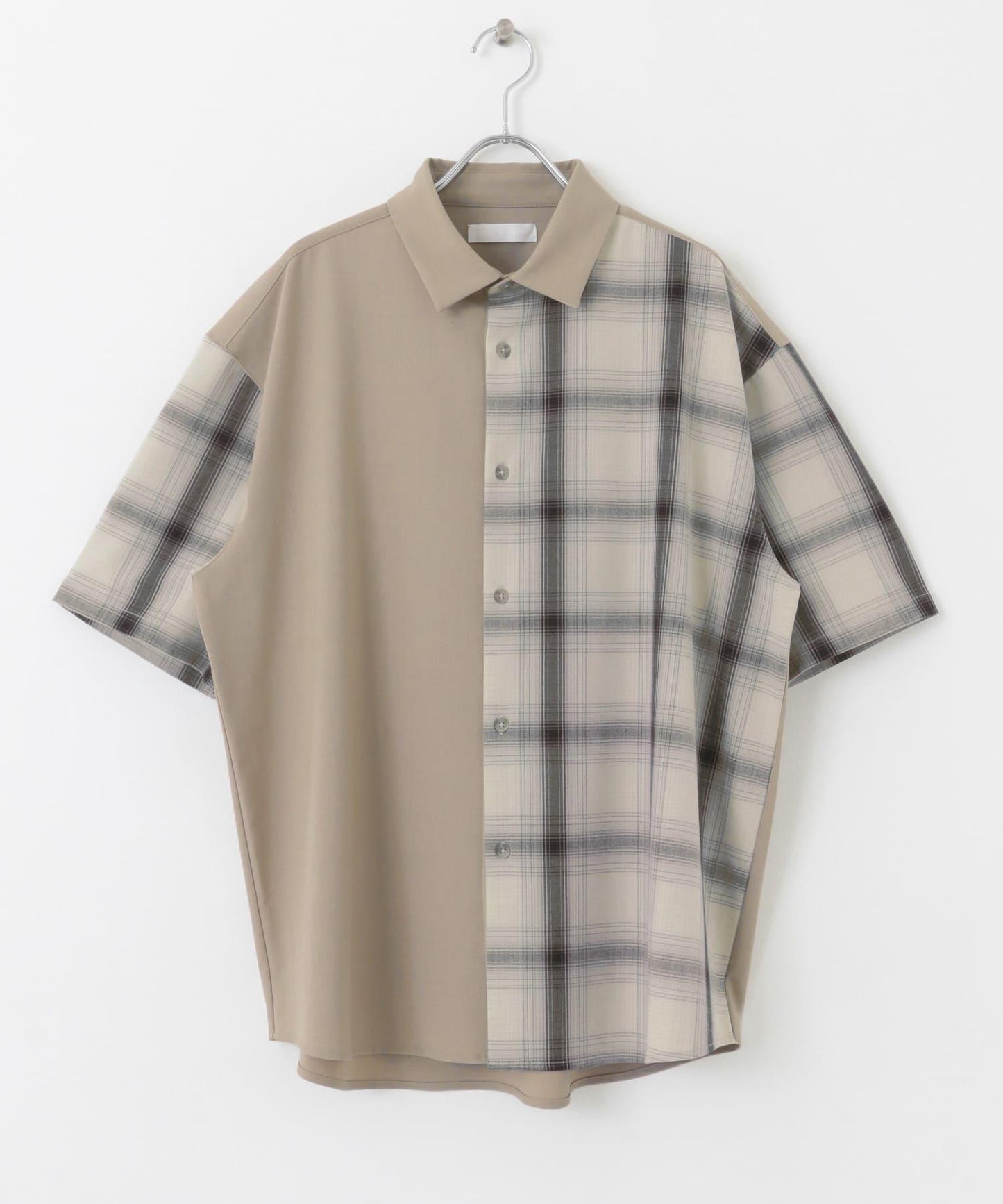 格紋寬鬆襯衫（五分袖）