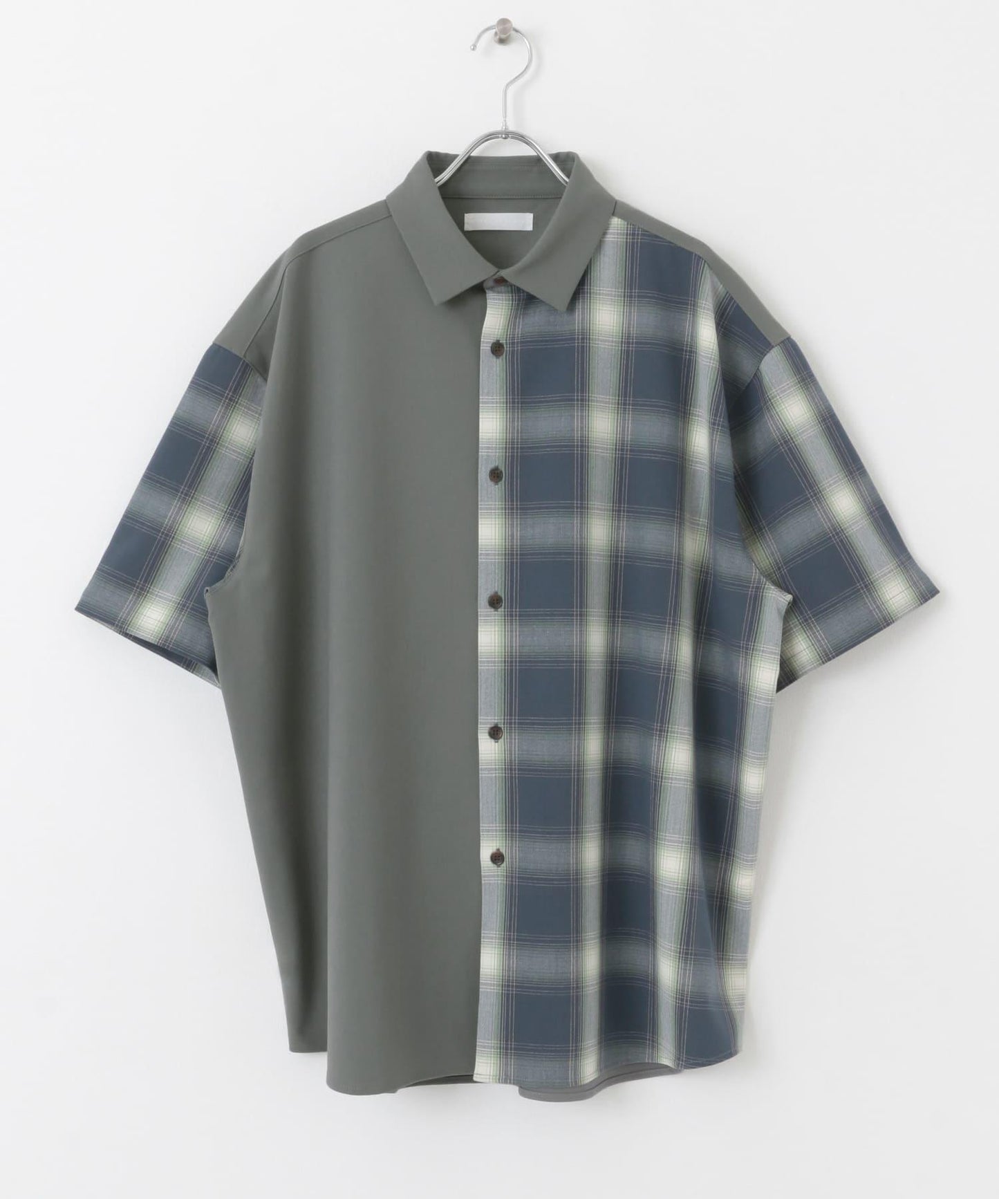 格紋寬鬆襯衫（五分袖）