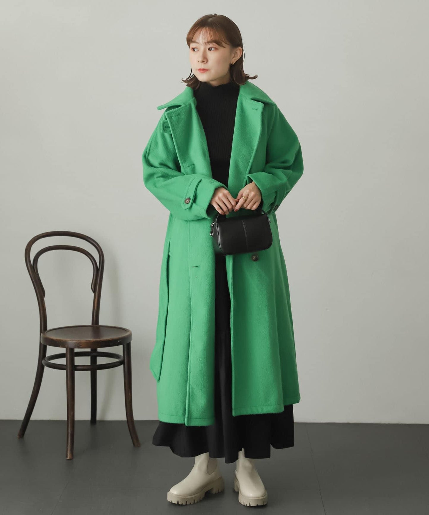 羊毛感2WAY單排扣長款大衣