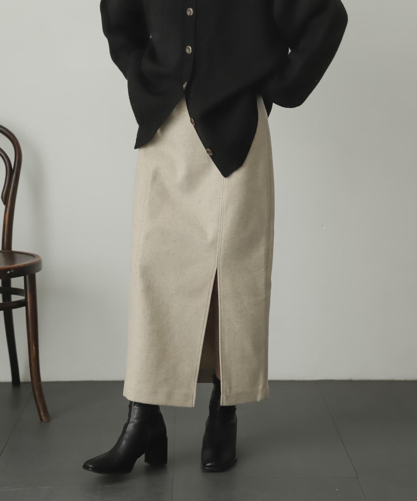 羊毛感針織開叉修身半身裙