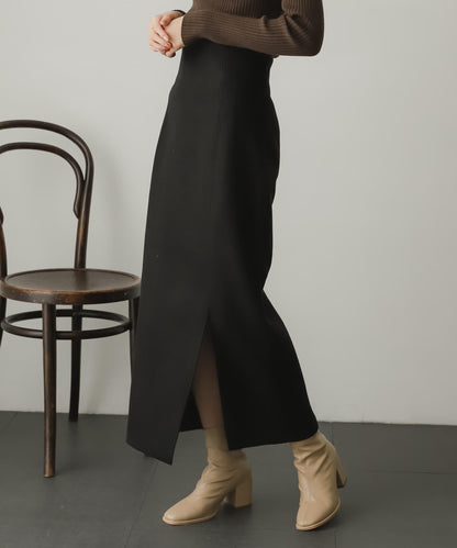 羊毛感針織開叉修身半身裙