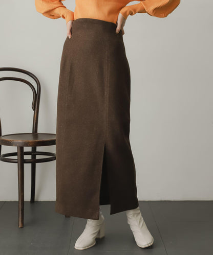 羊毛感針織開叉修身半身裙