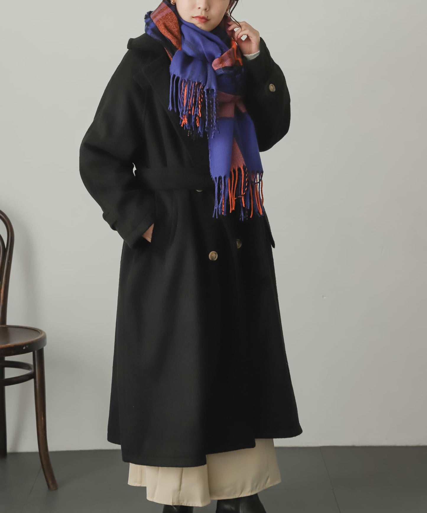 羊毛感2WAY單排扣長款大衣