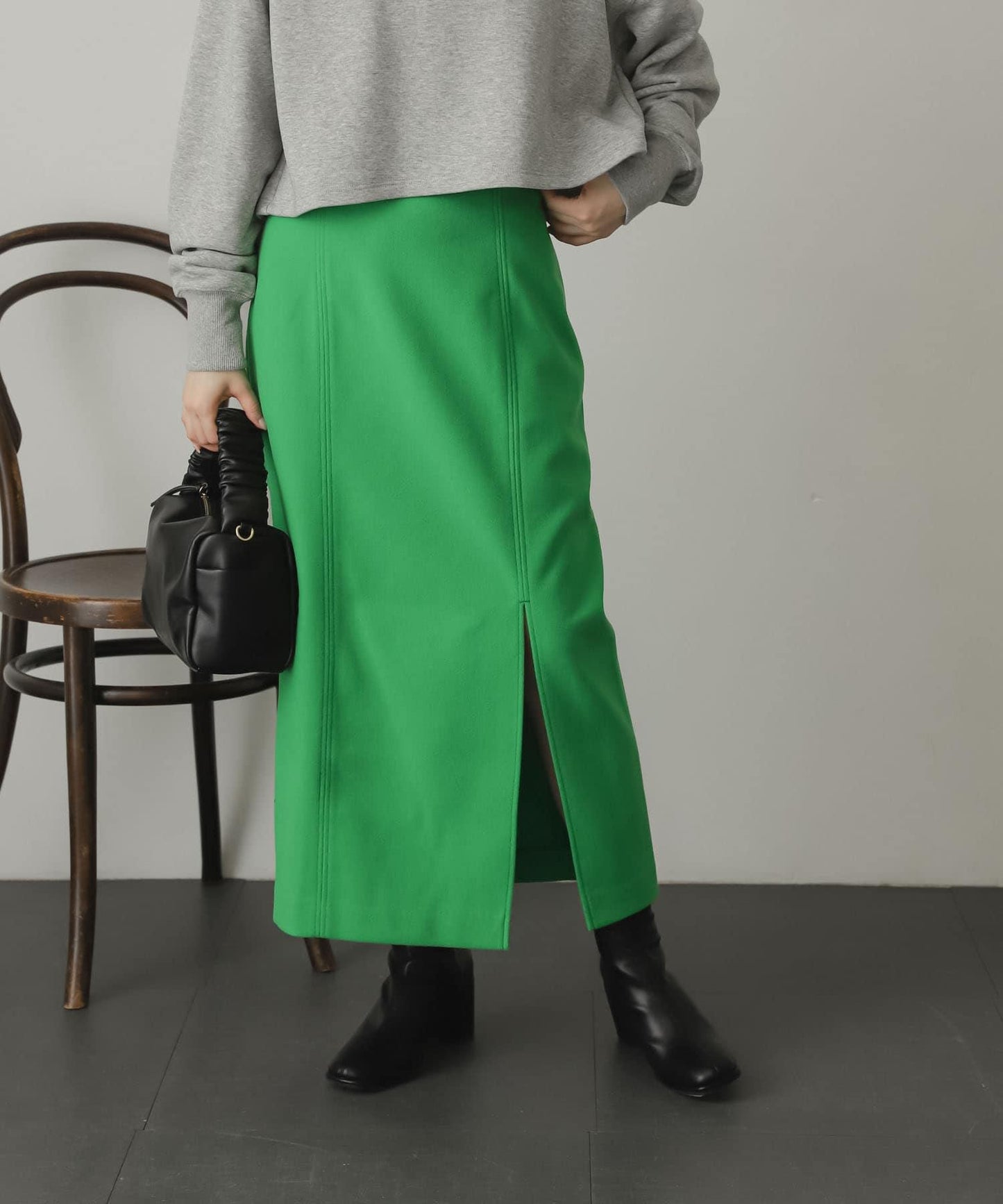 羊毛感針織開叉修身半身裙